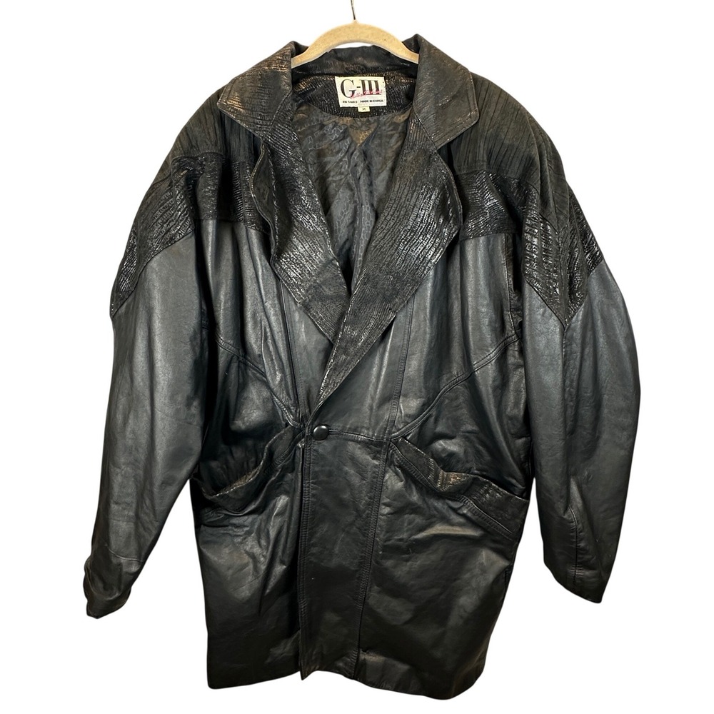 Vintage G-III Leather Jacket Black Snakeskin Texture Oversized 80s 90s Medium